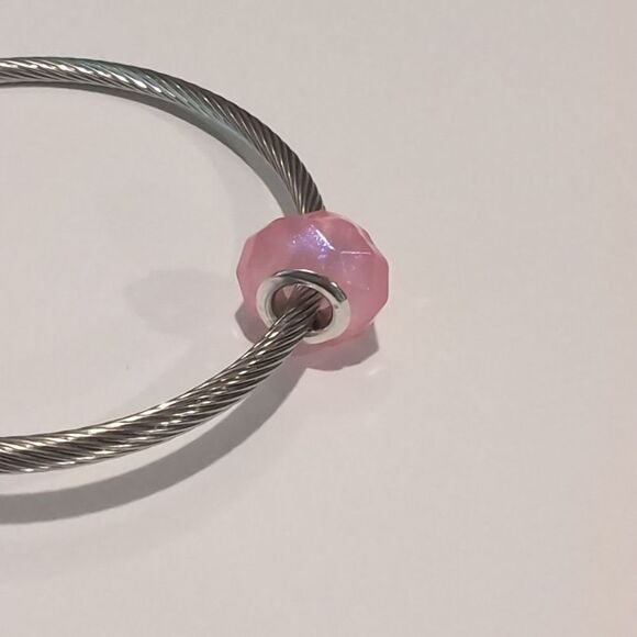 Silver Glittery Pink Faceted Charm for Pandora Style - Picture 4 of 4